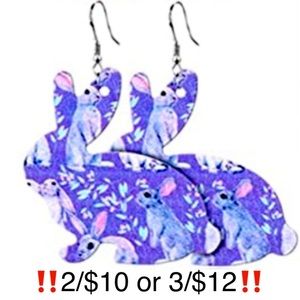 Bunny Rabbit Earrings Faux Leather Dangling Purple Easter Bunny Earrings